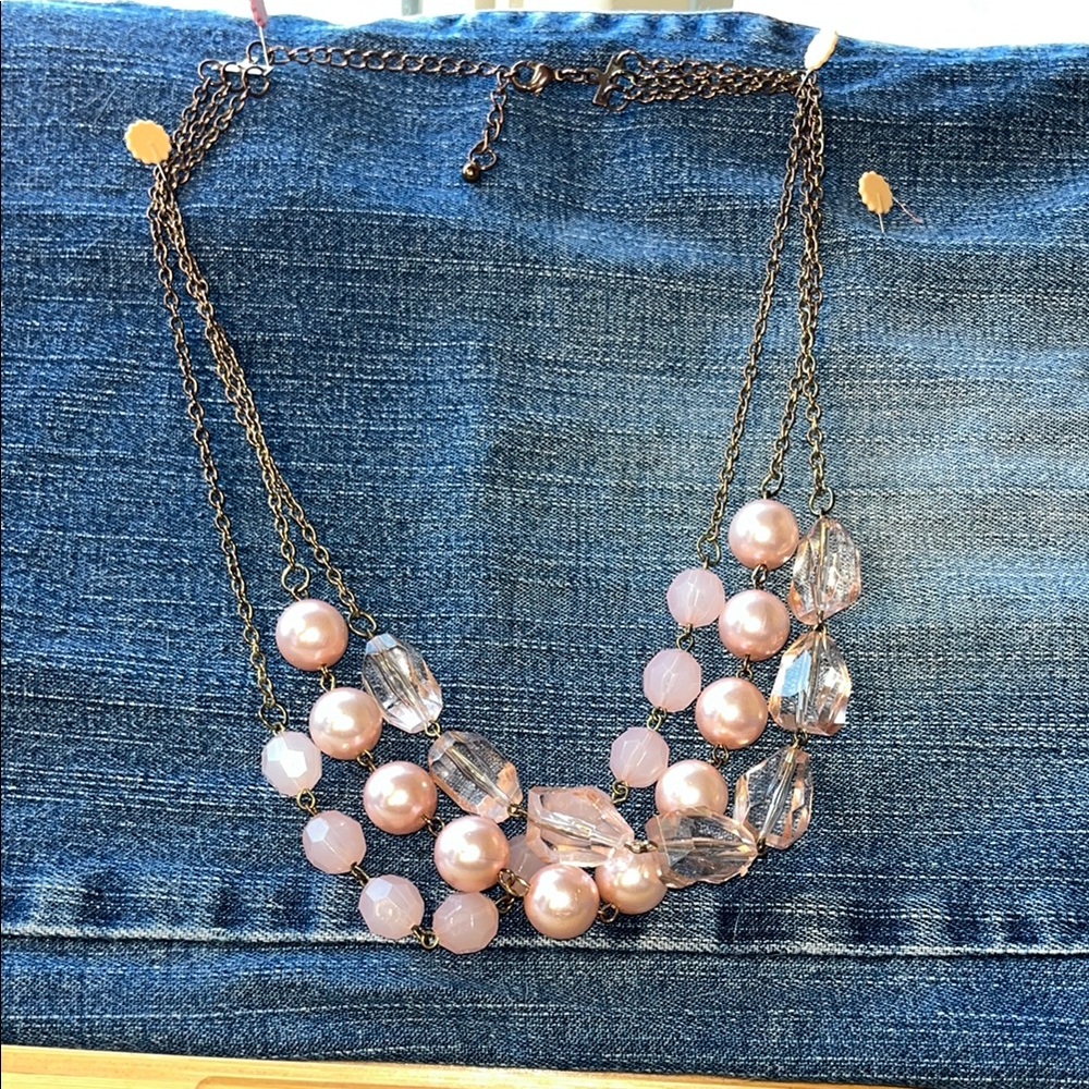 Blush Pink Three Strand Beaded Necklace 10”
